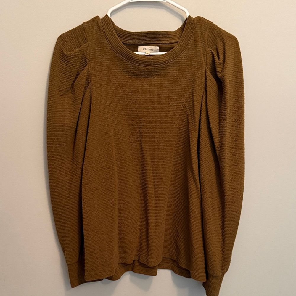 Madewell Textured Brown Puff Long Sleeve Top. Size Large